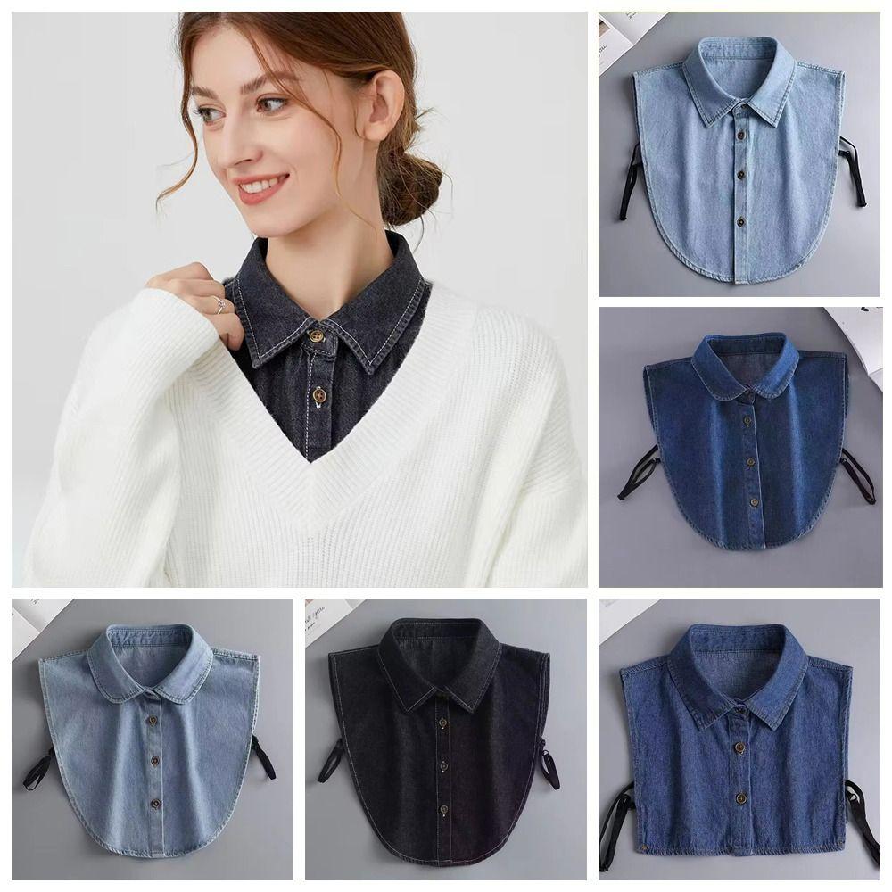 Lapel Buttons Women Fake Collar Cotton Detachable Collar Versatile Denim Fake Collar Women