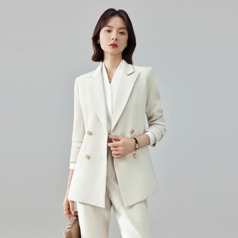 

Women s Dark Blue Double-Breasted Suit Set - Professional, High-End Interview Attire, Ideal for College Students & Light Work Environments XXXL