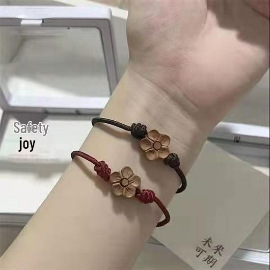 Peach Wood Floral Handcrafted Women's Luck Bracelet - Woven Protection & Peace Charm for Birth Year