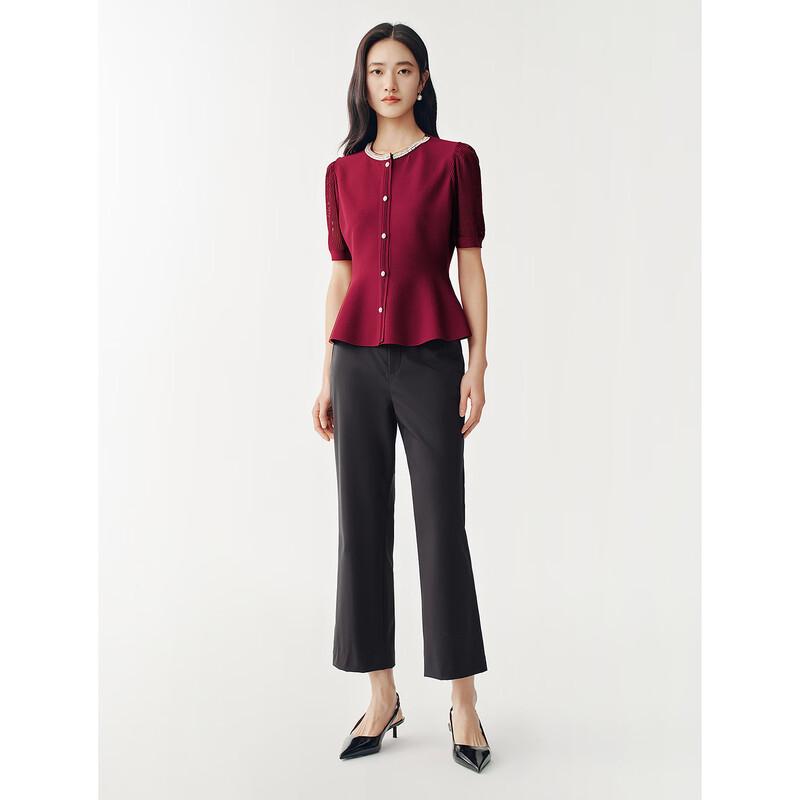 JUZUI Women's Elegant Commuter Slim-Fit Slight Flared Crop Pants