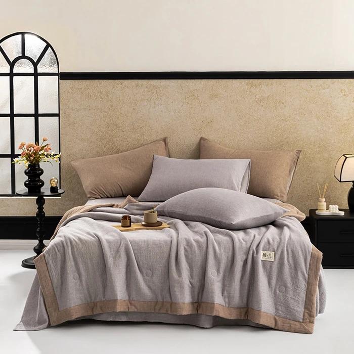 Solid Color Cotton Bubble Double-layer Yarn Summer Quilt Soybean Summer Quilt Four-piece Summer Cool Air Conditioner Quilt