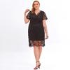 Women's Plus Size Relax Fit Shift Dress Floral Lace Scalloped V Neck Short Sleeve Midi Cocktail Party Wear Daily Work Office Occasion Outfits XL-4XL