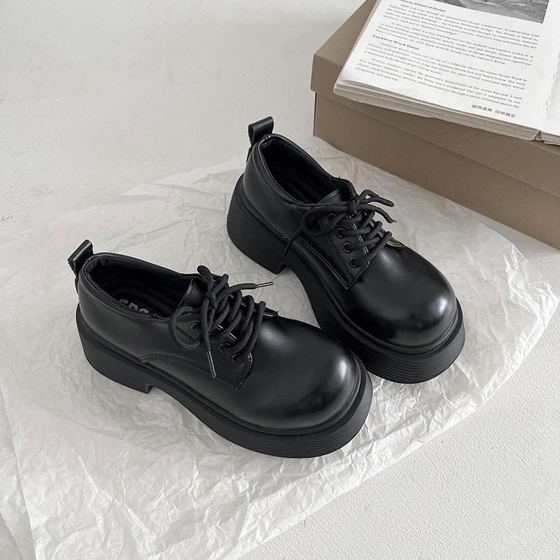 

Универсальные коричневые туфли-лоферы на платформе в ретро-британском стиле, женские туфли из кожи на осень и зиму 2025 года, новые французские туфли на толстом каблуке 39 чёрный