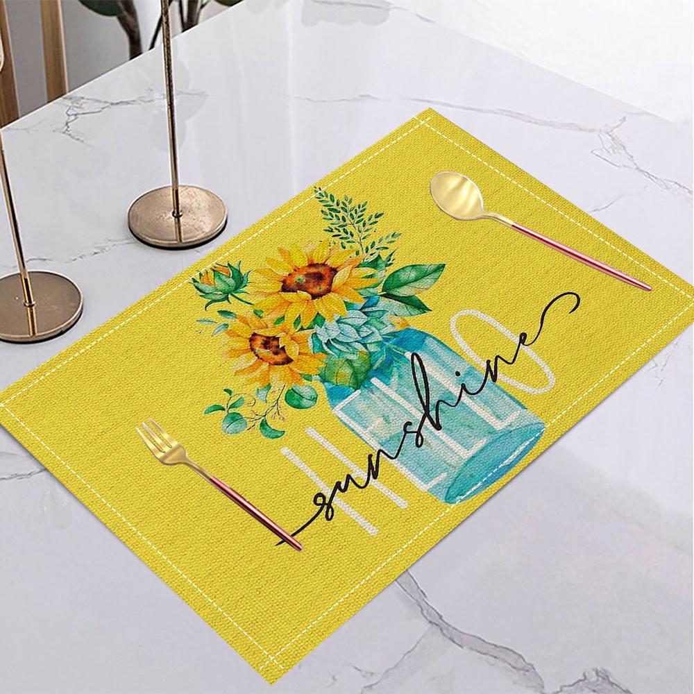 1/4/6pc Lemon Printed Summer Linen Placemat Fresh Holiday Dining Table Mat Decoration for Wedding Party Home Gathering