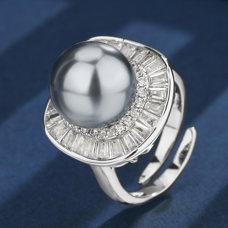 Popular explosive product Huabi jewelry copper bottom gold-plated inlaid gray pearl square set women 16-12mm