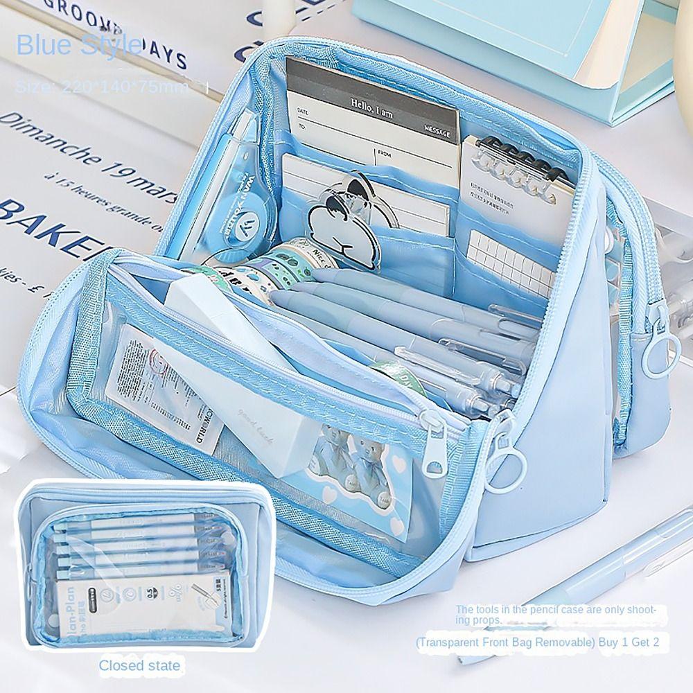Pocket Partition Pencil Case Detachable Stationery Storage Pouch  For Office School Supplies