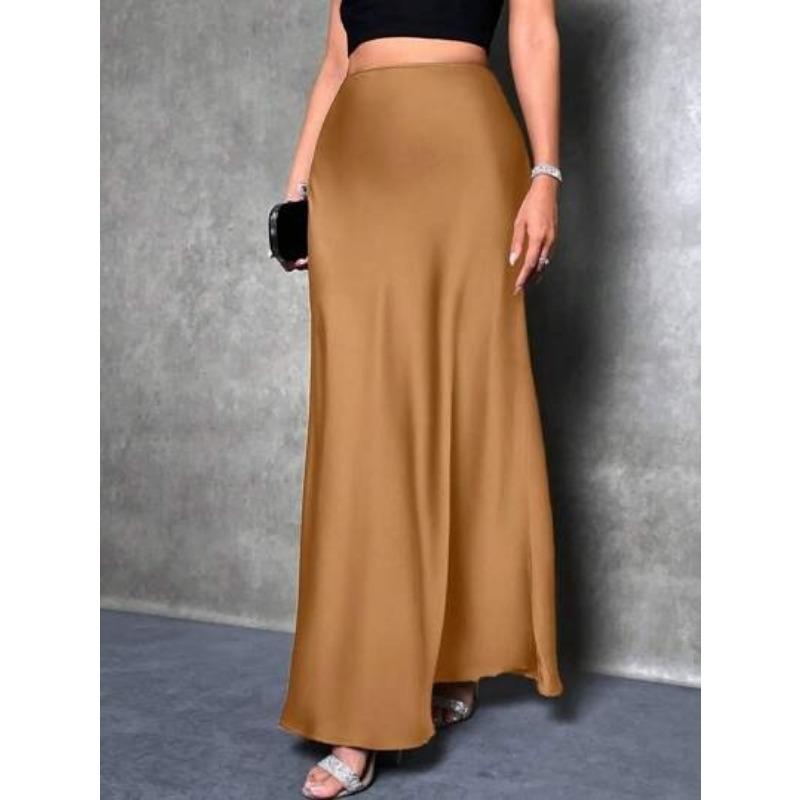 Fashion Elegant Loose Women Satin Skirts Spring and Summer New Simple Casual Office A-line Long Skirts Office Solid Color Women's Clothing