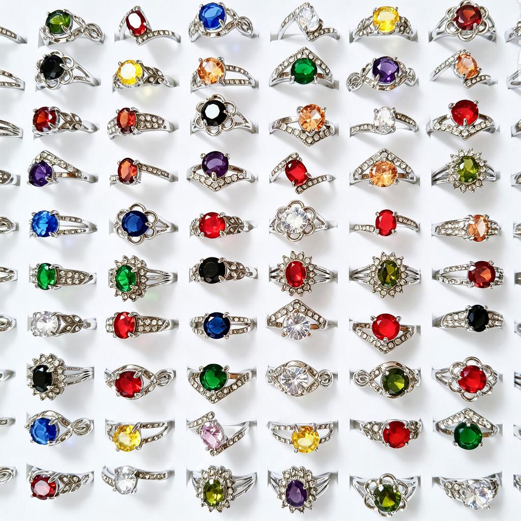 10Pcs Inlaid with colorful crystal and zircon gemstone finger ring jewelry for the index finger
