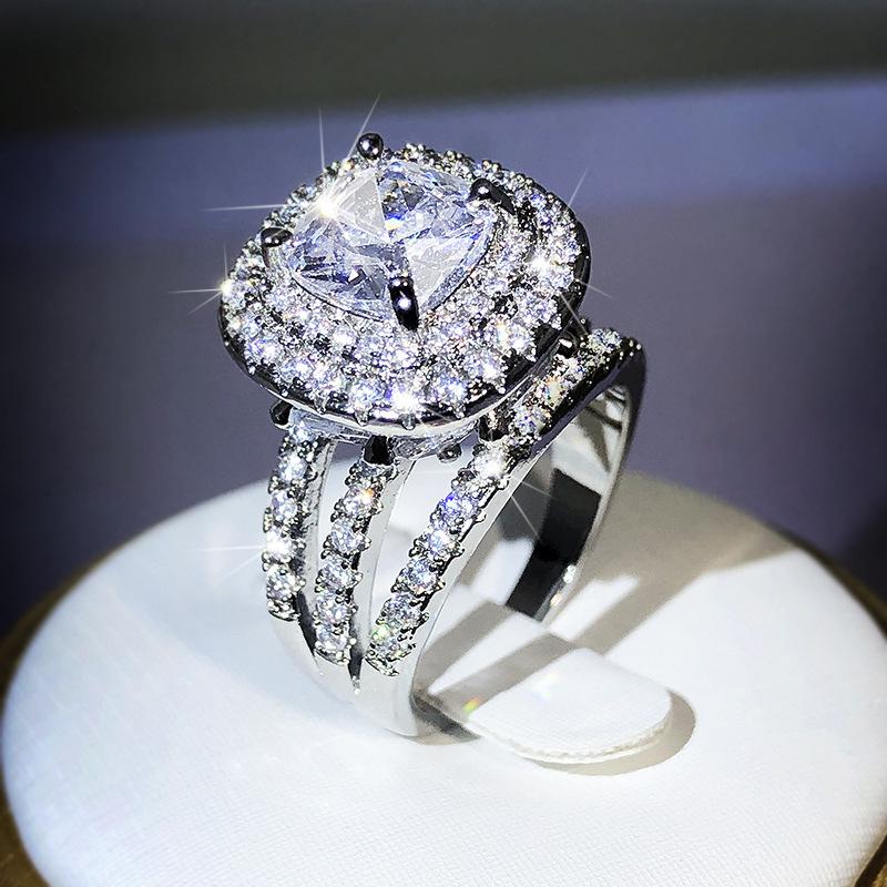 

New European and American Square Cubic Zirconia Ring for Women s Fashion, Water Drop Shining, Elegant Wedding Banquet Zircon 10