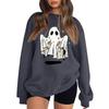 Women's Comfortable Round Neck Long Sleeve Sweatshirt Loose Fit Casual with Color and Halloween Print