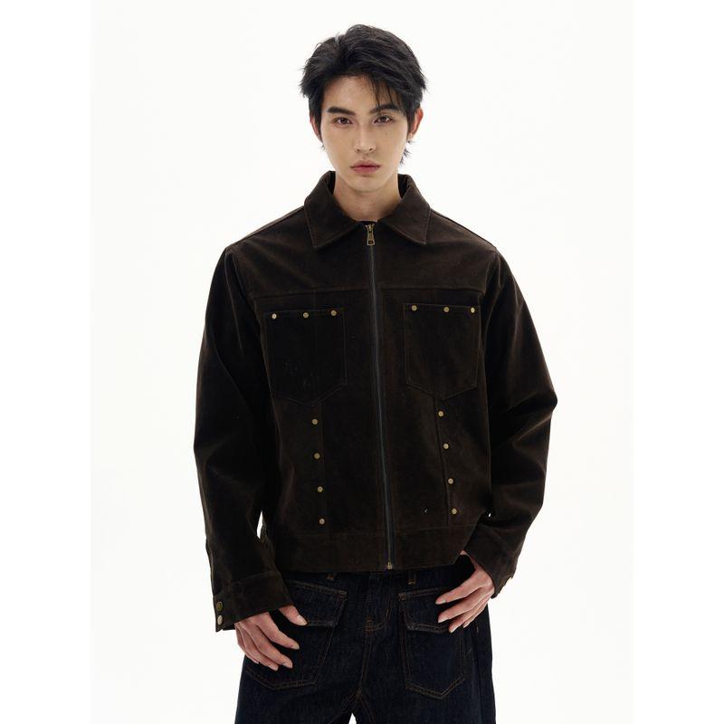 Kisko American Retro Suede Studded Lapel Jacket for Men and Women, Handsome Trendy Brand Loose Casual Jacket for Couples