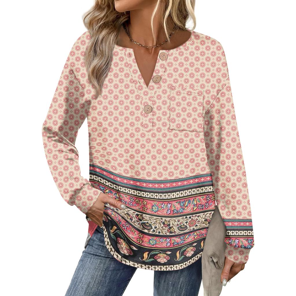 Women's Retro Printed Fashionable Long-sleeved Top