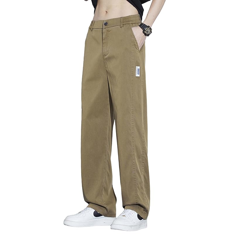 

[W Wonyo] kind tencel semi wide pants men s pants cool summer clothes bottoms cold sensation Thin summer Panties stretch extend easy pants casual