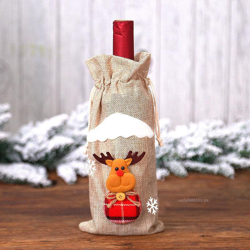 Christmas Red Wine Bottle Cover Cartoon Linen Red Wine Champagne Bottle Bag Champagne Bottle Cover Christmas Decor 2025 New