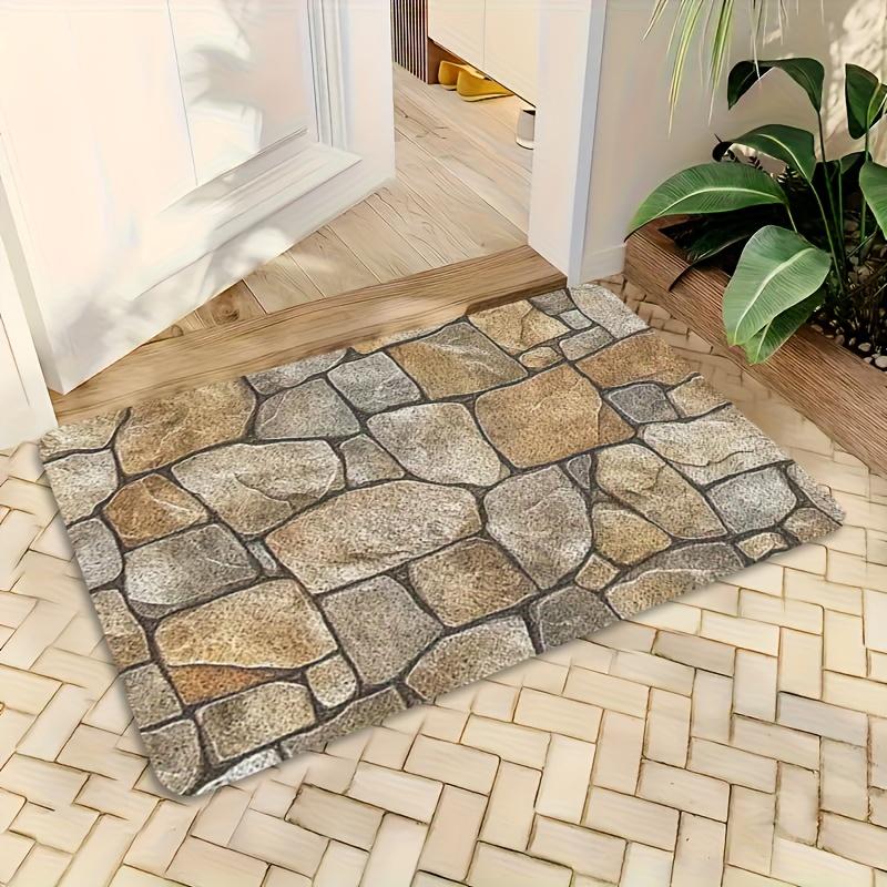Willkommensmatte mit Naturstein-Textur, Rutschfeste Fußmatte mit rustikalem Kieselmuster, Waschbarer Boho-Eingangsteppich für Garten, Terrasse, Wohnmobil