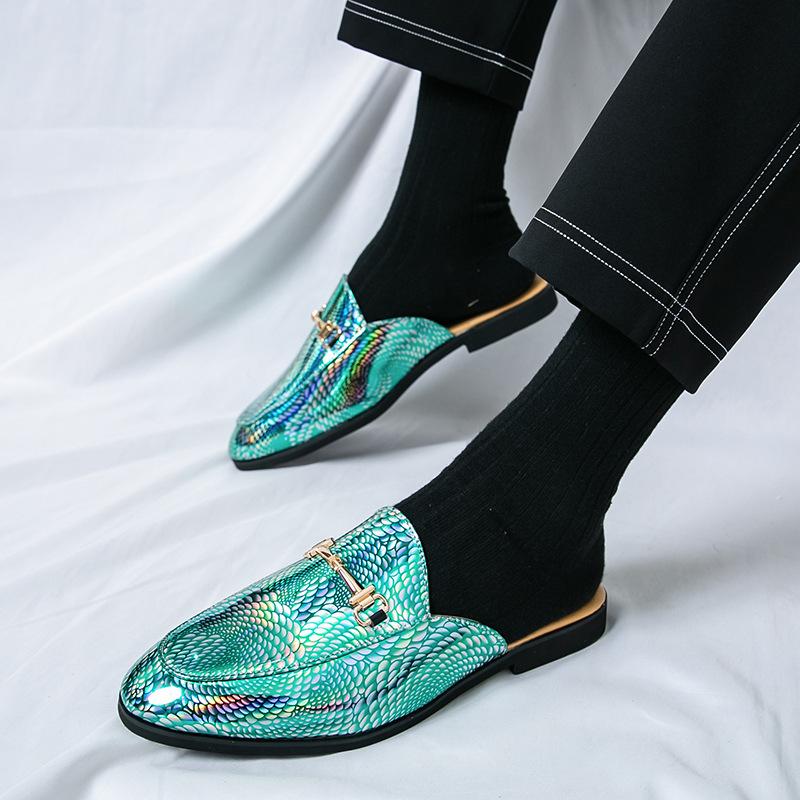 

Foreign trade summer new products men s bag head sandals half drag 46 large size trendy men s drag leather shoes glossy nightclub leisure 39