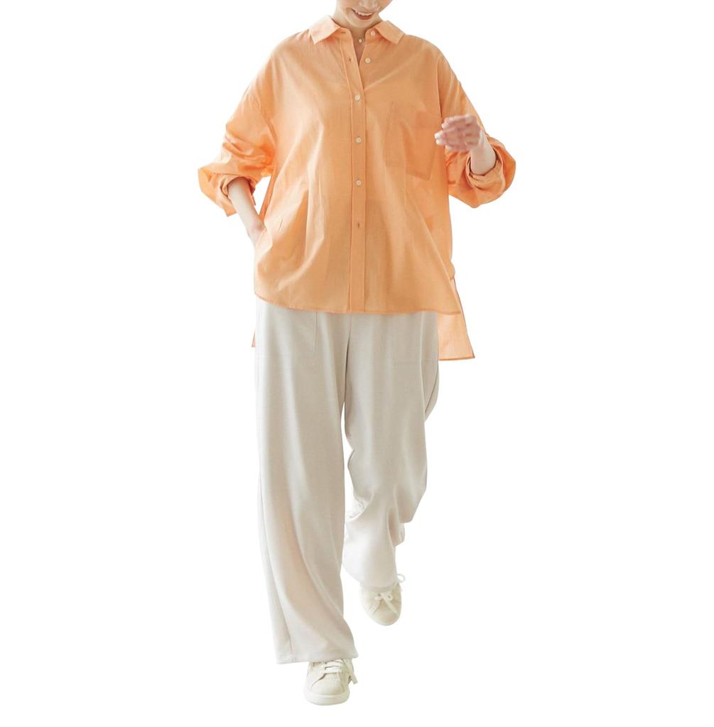 ROPE PICNIC Comfort Series Cool and Cotton Voile Orange Shirt, Breathable, Back-Tuck Shirt, Women's, (70)