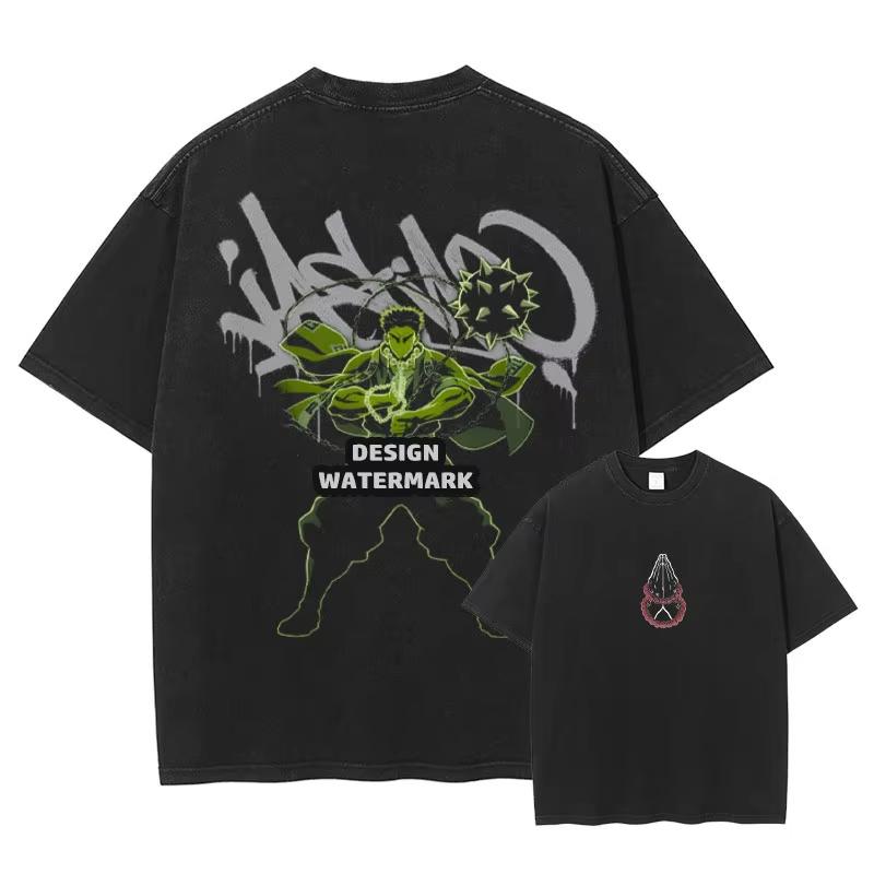 Japanese Anime Demon Slayer Pattern Washed Tshirt for Unisex and Women with Printed Pattern Unisexs Anime Fan Tshirt