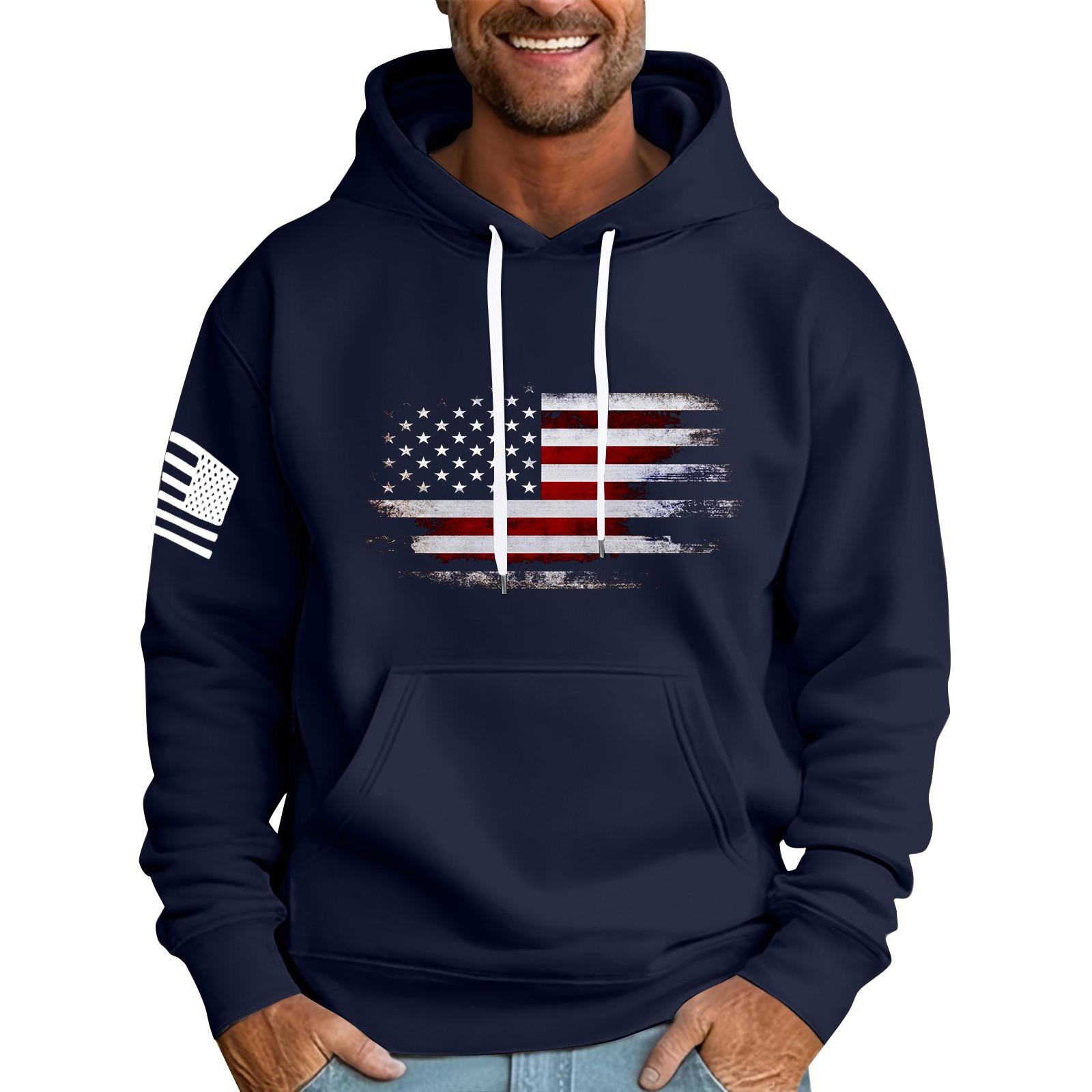 

Мужская свободная толстовка с капюшоном и принтом флага, мужская повседневная модная спортивная толстовка XXXL тёмно-синий