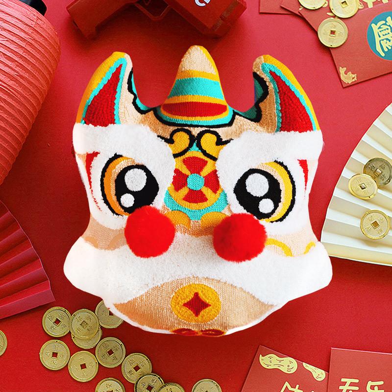 Chinese Traditional Dance Lion Embroidery Cushion Velvet Tufted 3D Lion Pillow With Fillings Sofa Backrest Cushion Wedding Decor