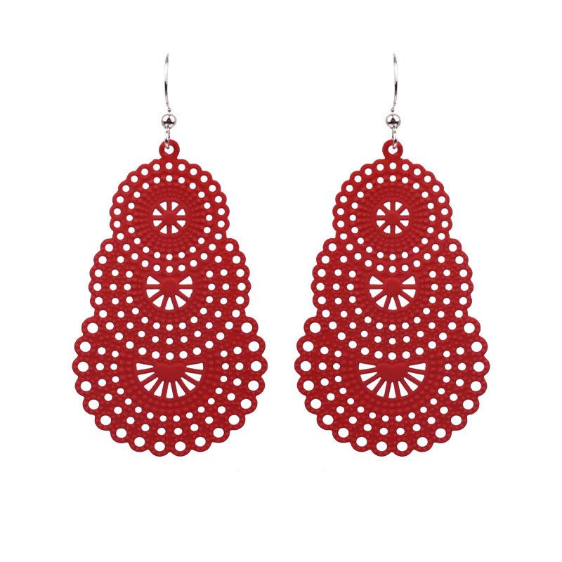 Vintage Candy Color Openwork Pattern Long Earrings For Women Jewelry Big Hollow Geometric Metal Drop Dangle Earrings Pendientes