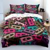Retro Colorful Cassette Tapes Background Bedding Set 1 Duvet Cover 2 Pillowcases for Adult and Children Luxury Gift Full Size