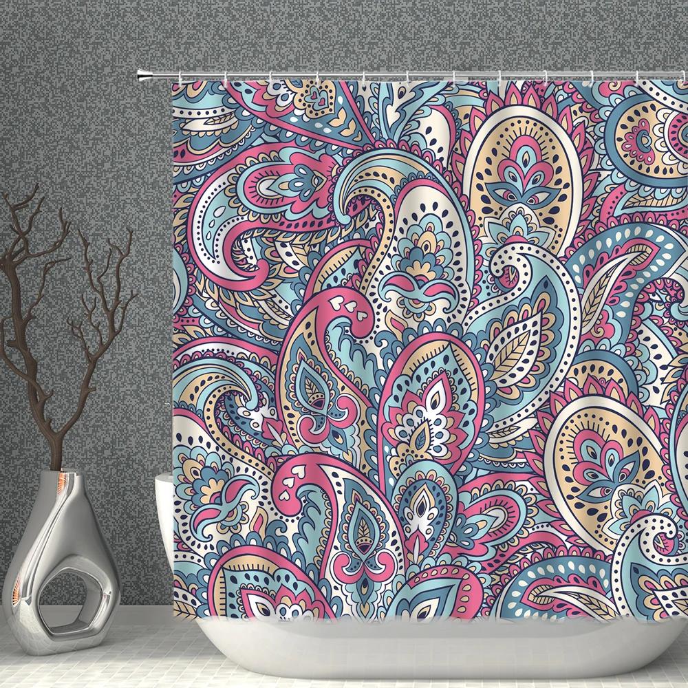 Bohemian Shower Curtains Waterproof Cloth Colorful Datura Flower Leaves Print Bath Curtain Set Multi-size Bathroom Screen Decor