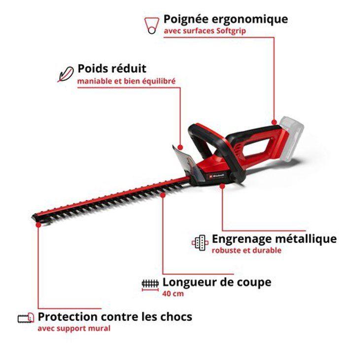 Einhell taille-haies sans fil gc-ch 18/40 li solo pxc (18v, longueur de coupe 40 cm) livré sans batterie ni chargeur