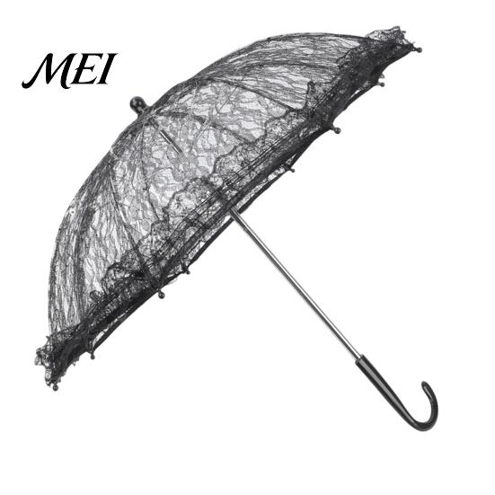 Anti UV Rain Umbrella Vintage Gothic Lace Umbrella, Black Bridal Parasol for Halloween Elegant Hollow Embroidery Witch Cosplay, Wedding Decoration, A