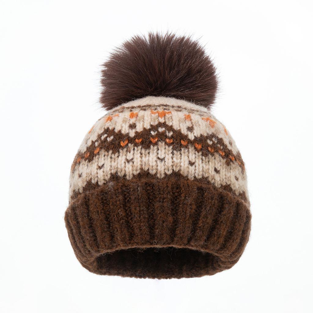 Winter new jacquard wool hat women's thickened warm windproof hat pullover hat cute hairball knitted hat