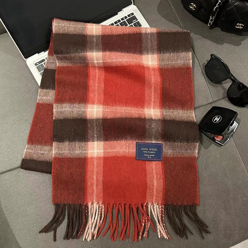 Xiaohongshu Popular Cherry Red New Year'S Red 100% Wool British Versatile Scarf Women'S And Men'S Cashmere Warm Scarf