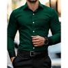 Men's Wrinkle Free Long Sleeve Shirt, Stretch Slim Fit Contrast Collar Luxury Commute Business Casual Shirt for Young Men