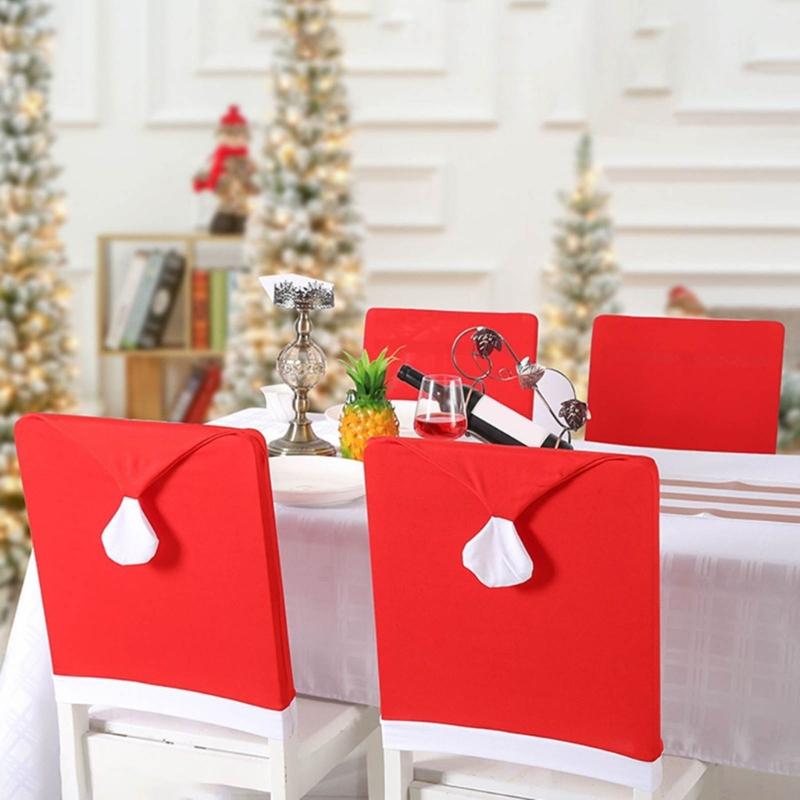 Chair Back Cover Christmas Kitchen Chair Slipcovers In Santa Hat Shape For Holiday Decoration Chair Covers