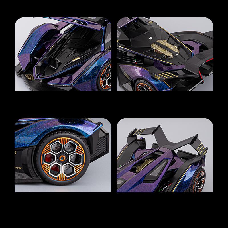 1/18 Lamborghini Vision Gran Turismo V12 GT Supercar Alloy Car Model Sound and Light Pull Back Children's Toy Collectibles Birthday Gift