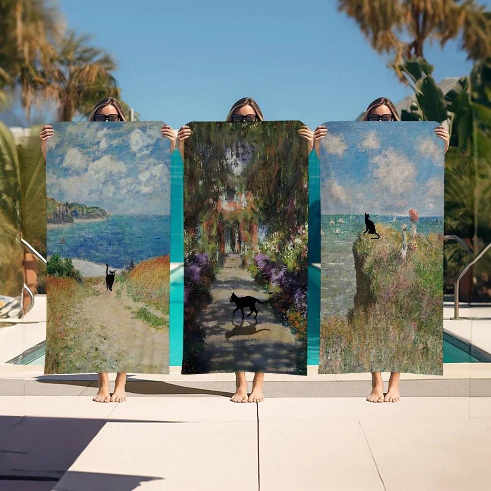 Shanika Chen Cat Garden Microfiber Blanket Quick Drying Beach Towels Oversized Printing Super Absorbent Pool Towel Blanket
