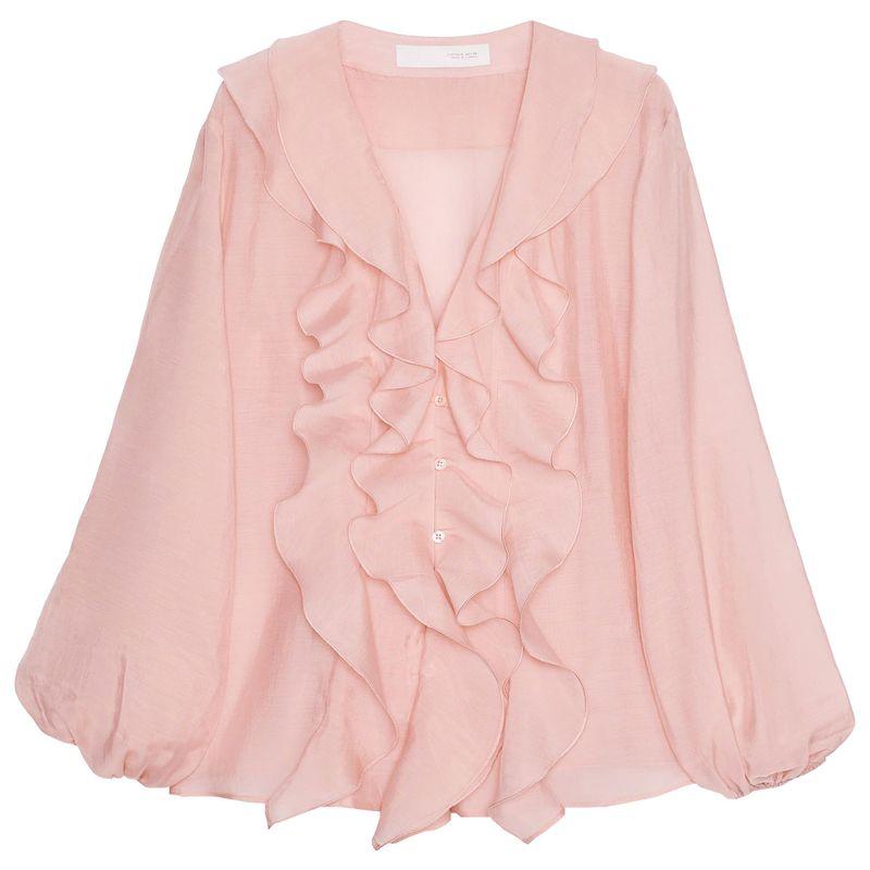 

Zaprha 2025 Summer New French style Fashionable Western Style Thin Laminated Decoration Loose Shirts Women 4043073 Pale pink L