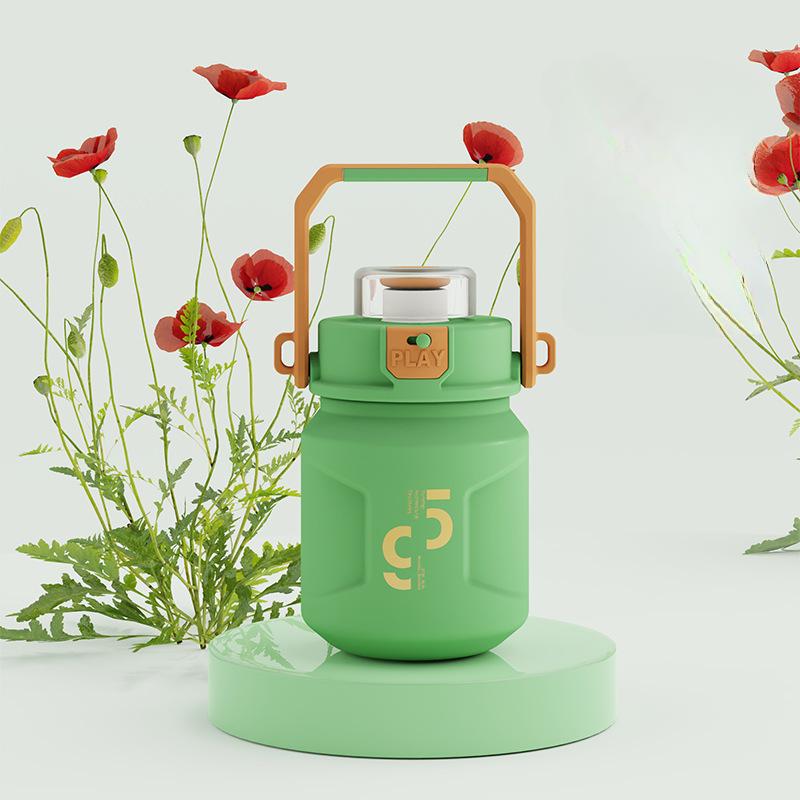 T Barrels Vacuum Cup Stainless Steel Portable Strap Cup with Straw Good-looking Student Children Kettle Big Belly Cup