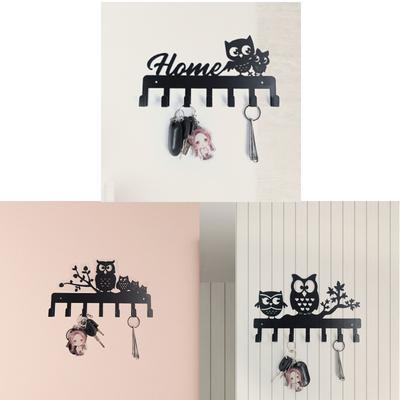 Kreatives Schlüsselbrett aus Metall im Vintage-Stil mit Eule und 7 Haken, Eisenkunst, Wandmontage, Cartoon-Schlüsselaufhänger, Hut, Handtuch, Kleiderständer, Organizer