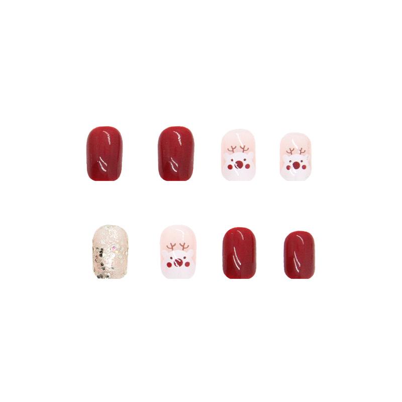 24 Pieces White Pomegranate Red Cute Elk Manicure Christmas Atmosphere Wear Nail Autumn, Winter and New Year Fake Nails