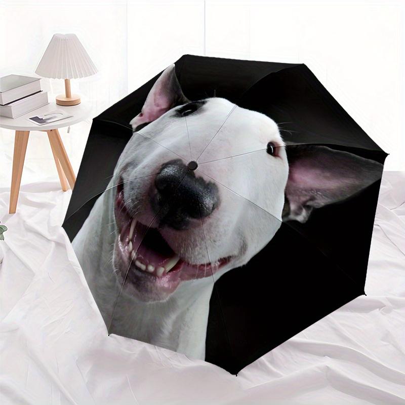 Automatic Open/Close Umbrella with Cute White Dog Face Design - Compact Travel Umbrella, Windproof 8-Rib Frame, Lightweight &