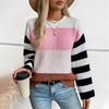 Contrast Color Striped Women's Sweater Autumn And Winter New Style Pullover Round Neck Casual Fashion Sweater