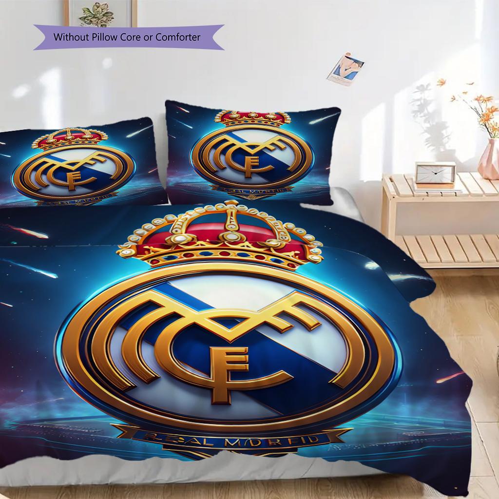 Real Madrid CF Vzorované povlečení Sada prošívaných dek s povlakem na polštář Domácí dekorace Narozeninový dárek (1 * povlak na přikrývku + 2 * povlak na polštář, bez výplně)