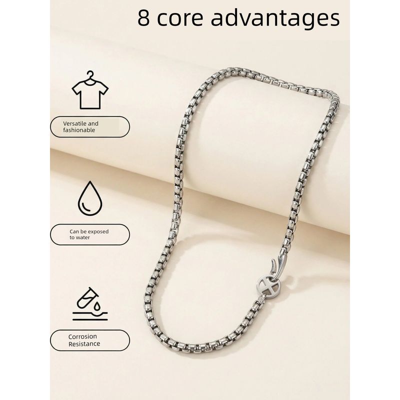 Square Beads Box Chain Pure Titanium 3/4mm Ornament Hip Hop Couple Necklace Necklace Stylish Fashion Men Trendy Amulet