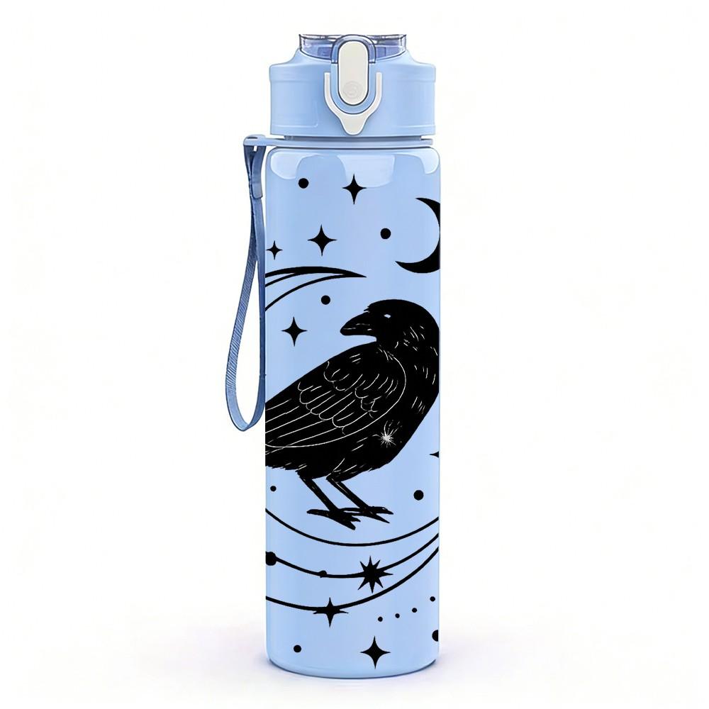 1PC Crow Moon Star Night Print 750ml Color Plastic Sports Water Bottle Leakproof Flip Straw Lid Suitable for Sports Office Home Use