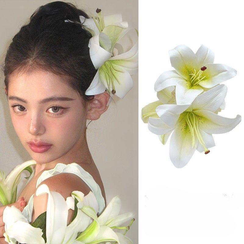 Fermagli per capelli a forma di fiore di giglio per donne ragazze Barretta Clip a pinza di granchio Fermagli per capelli per coda di cavallo Copricapo da bagno spiaggia Accessori per capelli