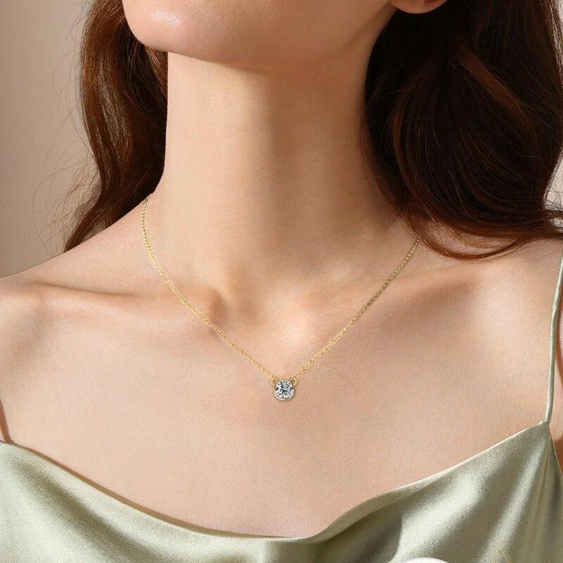 New Sparkling GRA Certified 1CT D Color Moissanite Pendant Necklace For Women S925 Silver Bubble Pass Diamond Test Neck Chain
