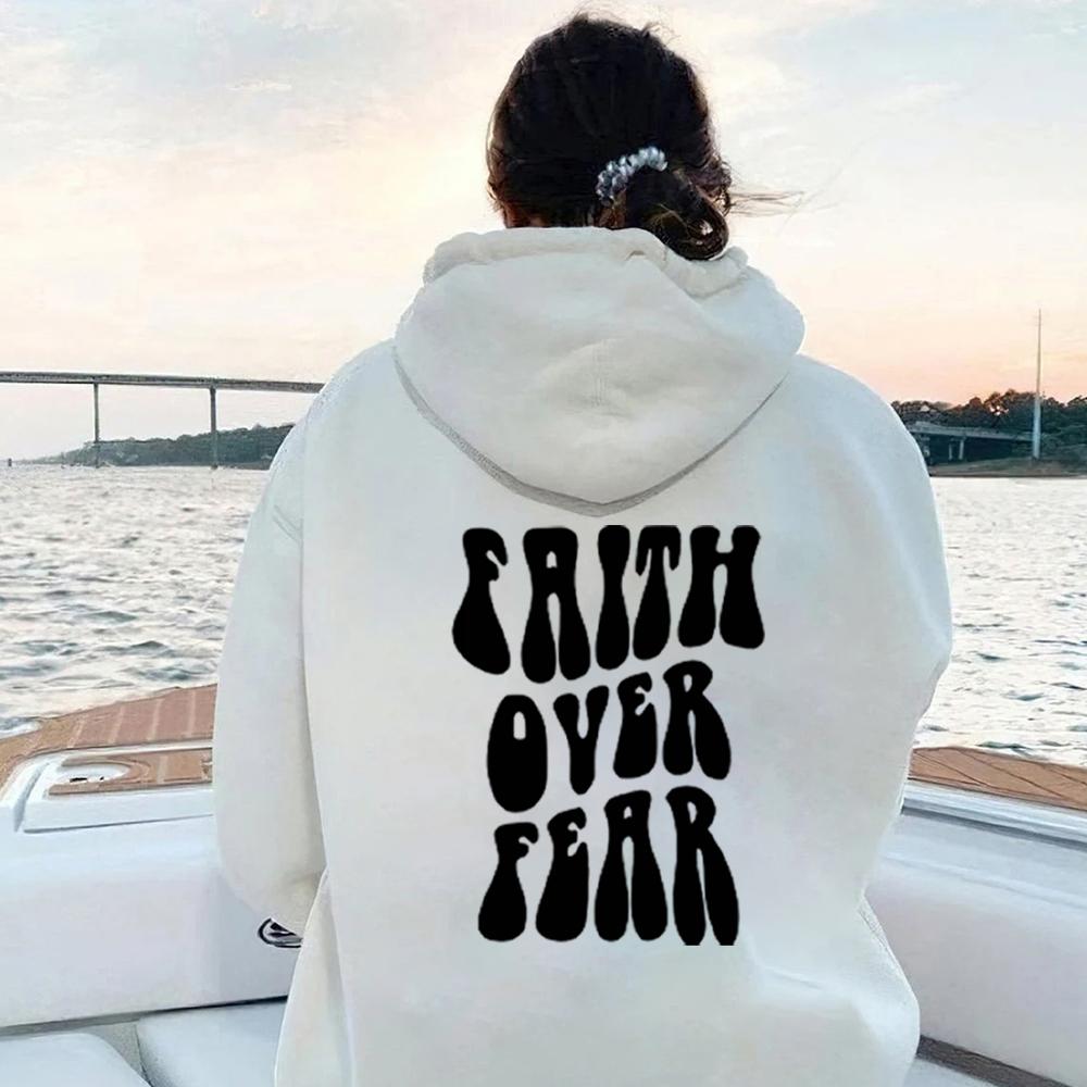 Faith Over Fear Hoodie Trendy Hoodies Christian Hoodies Bible Verse Hoodie Aesthetic Christian Hoodie Preppy Casual Sweatshirt