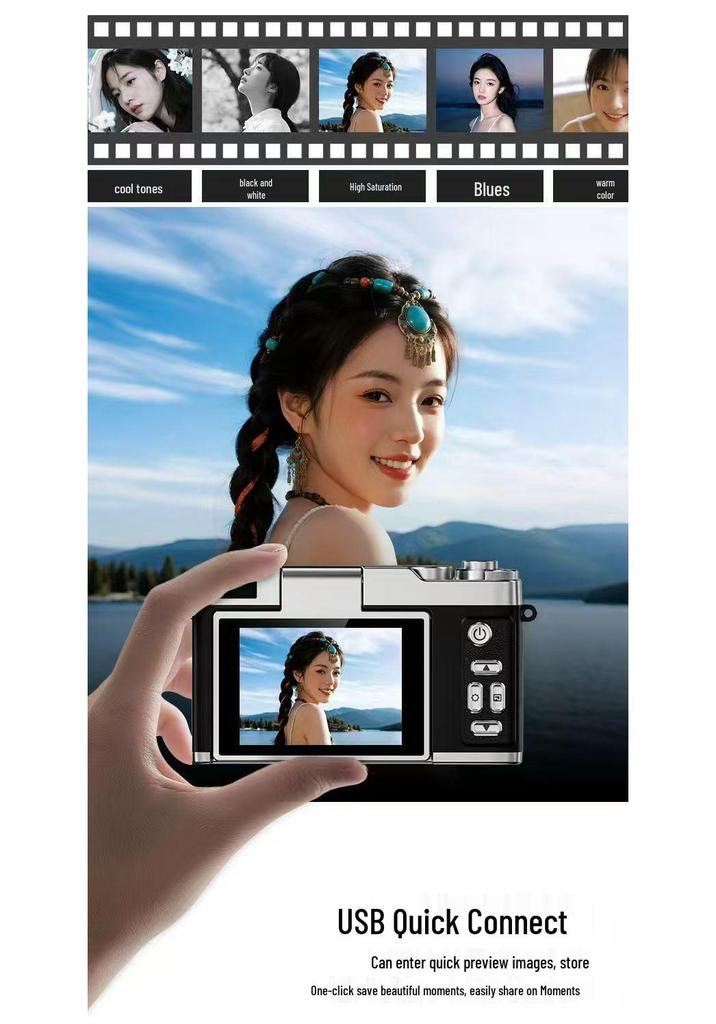 4K High-Resolution Flip Screen Mirrorless Digital Camera for Vlogging and Parties