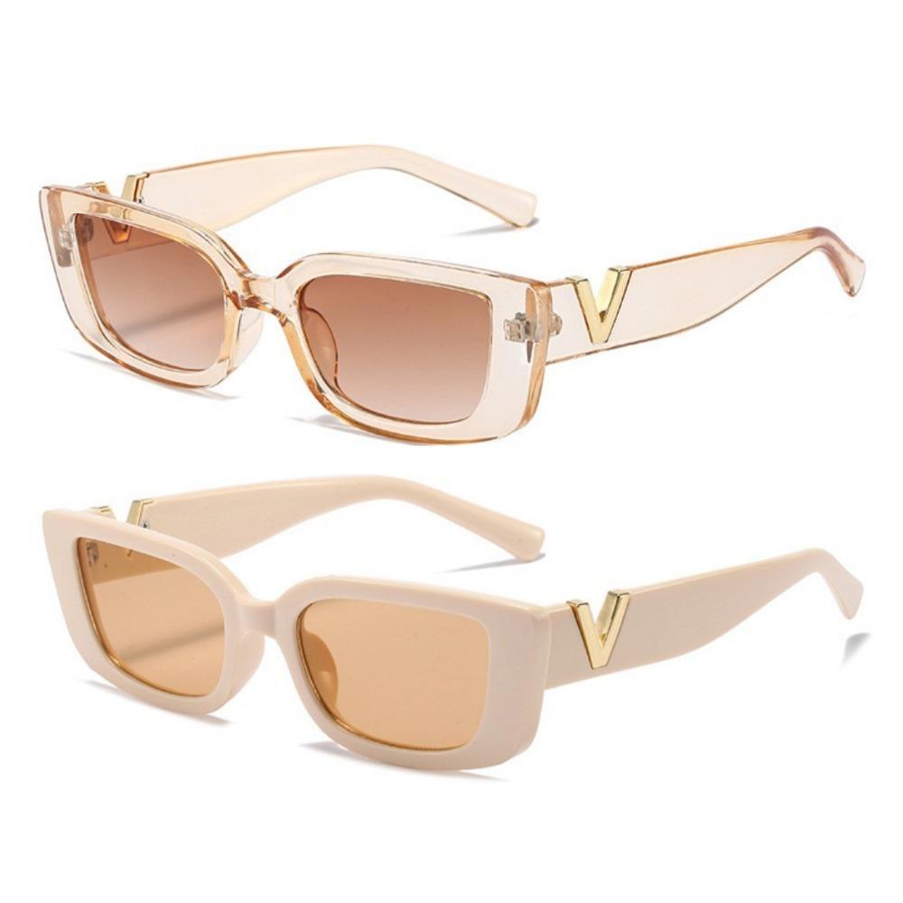 Retro Rectangle Sunglasses Women/Men Unisex with Fashion V-shaped Foots Outdoor Sunshade