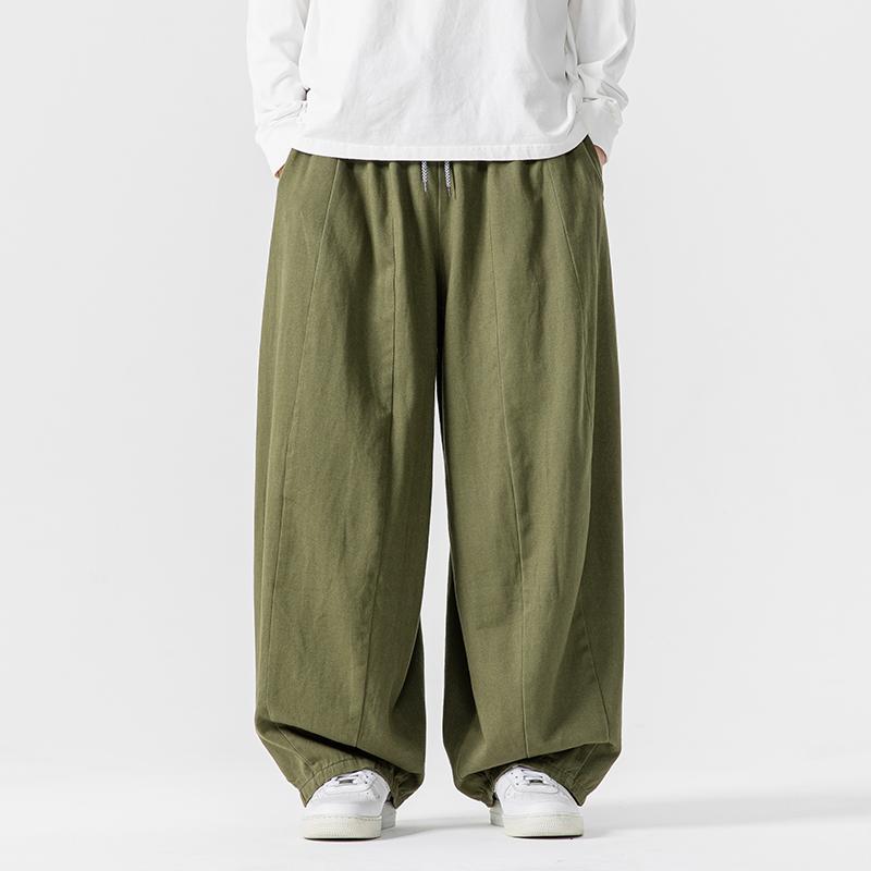 Men Korean Wide Leg Pants 2025 Men Black Loose Casual Trousers Men Soild Color Chinese Style Streetwear Joggers Cargo Pants